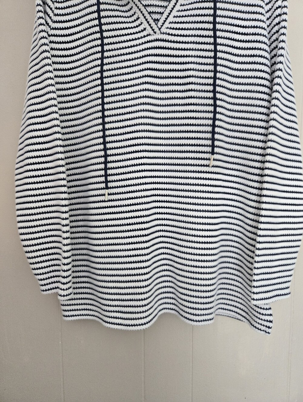Belle By Kim Gravel Striped Hoodie Navy White Textured L Nautical Coastal Beachy - Picture 3 of 9